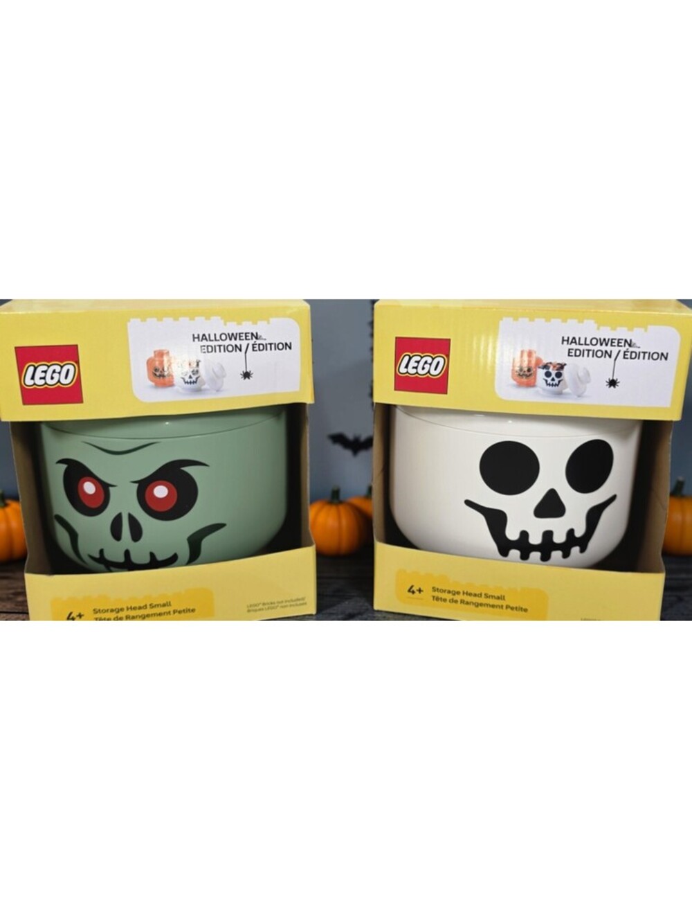 LEGO Halloween Storage Head Small Set Monster Skeleton 4031 NIB Skull 2 Pc